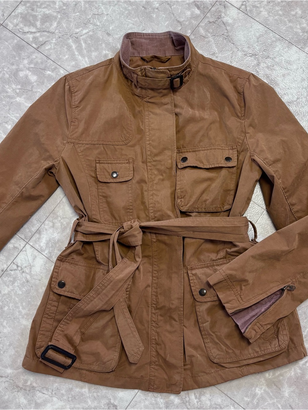 Vintage Gap Lined Belted Utility Jacket Corduroy Collar Small